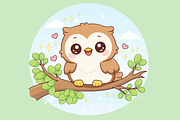 Cute Owl on Tree Branch Kawaii, an Animal Illustration by Artpon Illustration (Thumbnail 3 of 3)