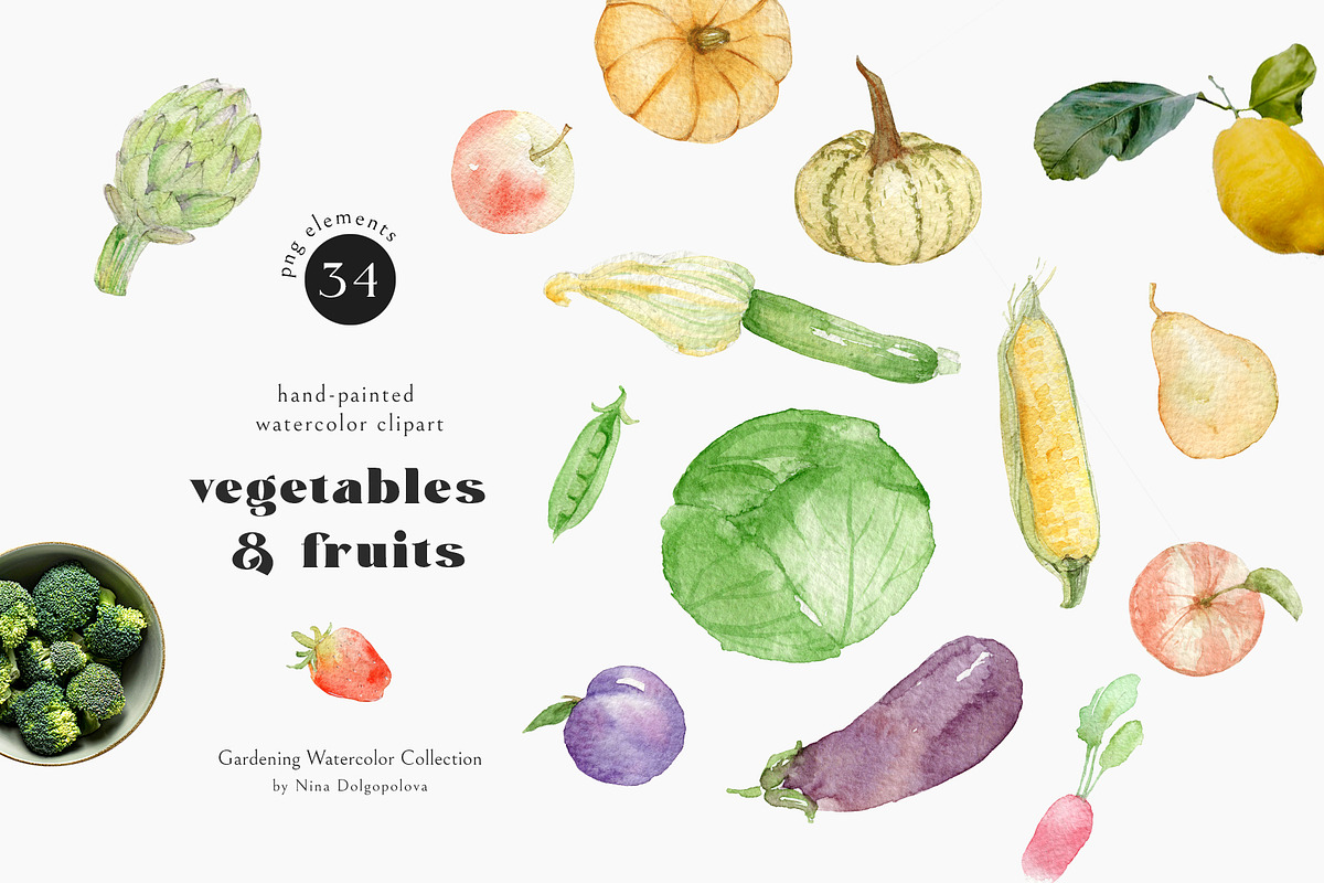 Watercolor Vegetables And Fruits, an Illustration by NiKO (Photo 1 of 6)