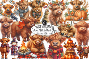 Autumn Fall Highland Cow Clipart, an Illustration by Designking