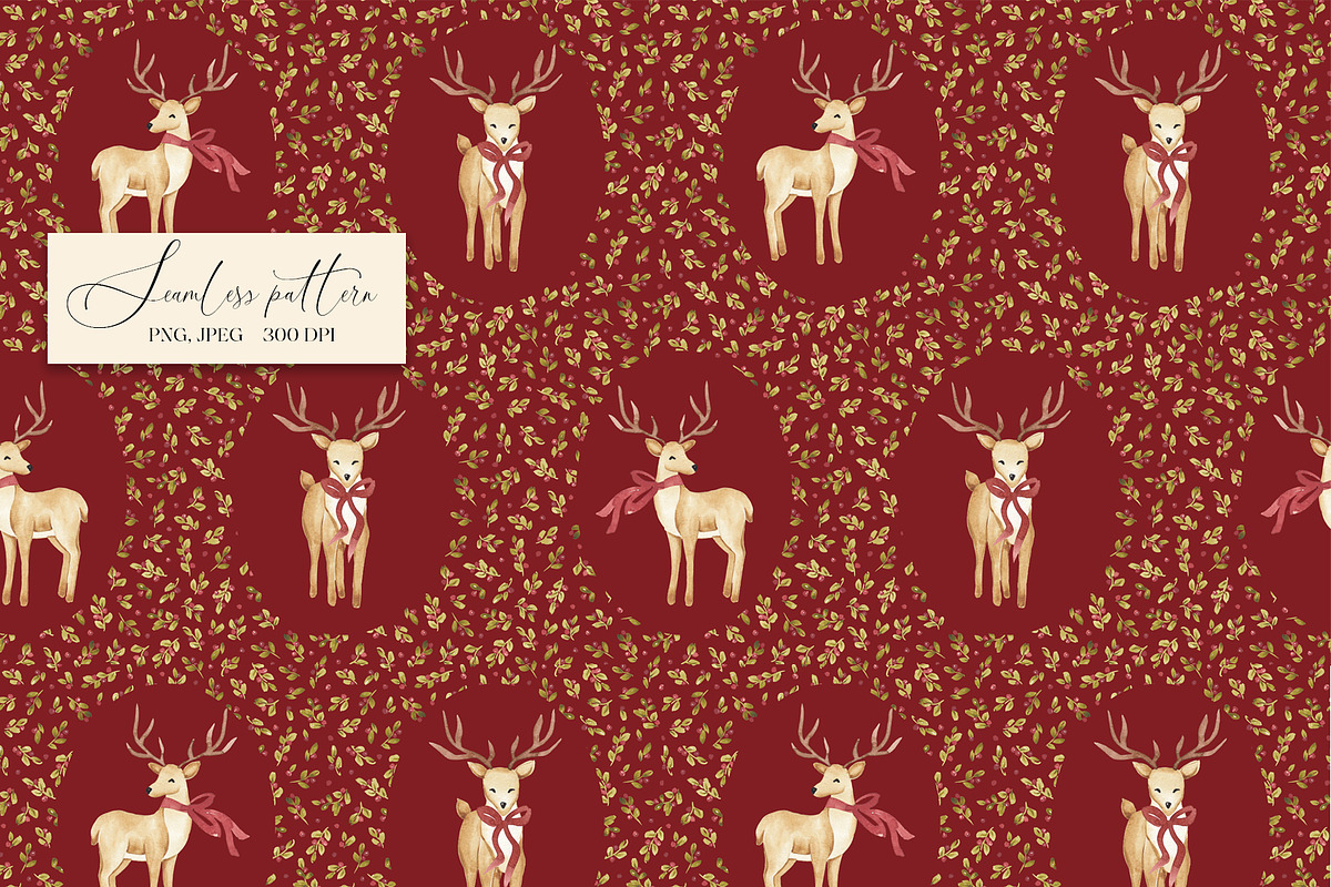 Retro Christmas deers pattern, a Pattern Graphic by SirenaArt (Photo 4 of 12)