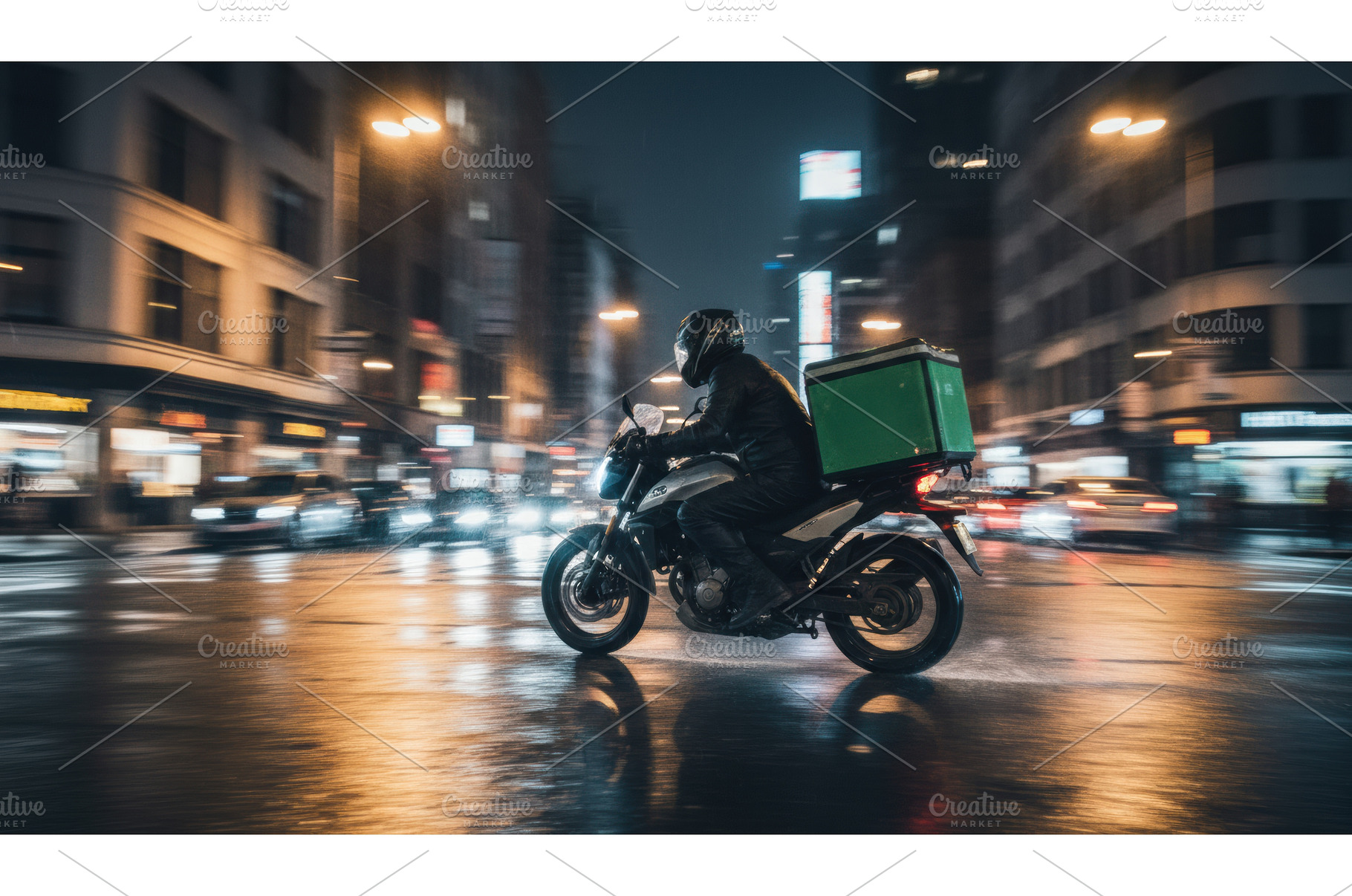 Night food delivery motorcycle rider, a Transportation Photo by Igor Tichonow