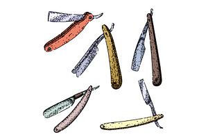 barber straight razor set sketch, an Illustration by pikepicture