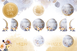 Floral Moon Phases Clipart Set