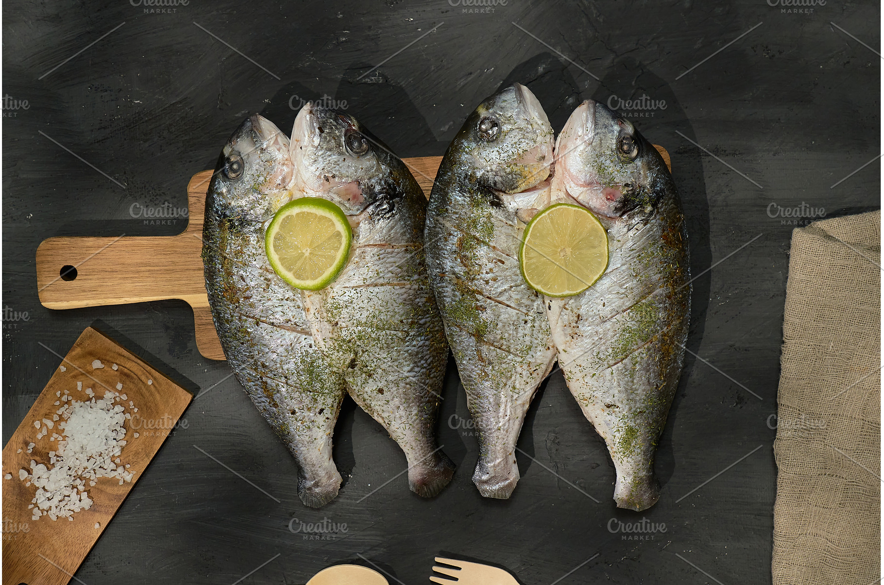 Fresh dorado fish are displayed on a, a Food & Drink Photo by darksoul72