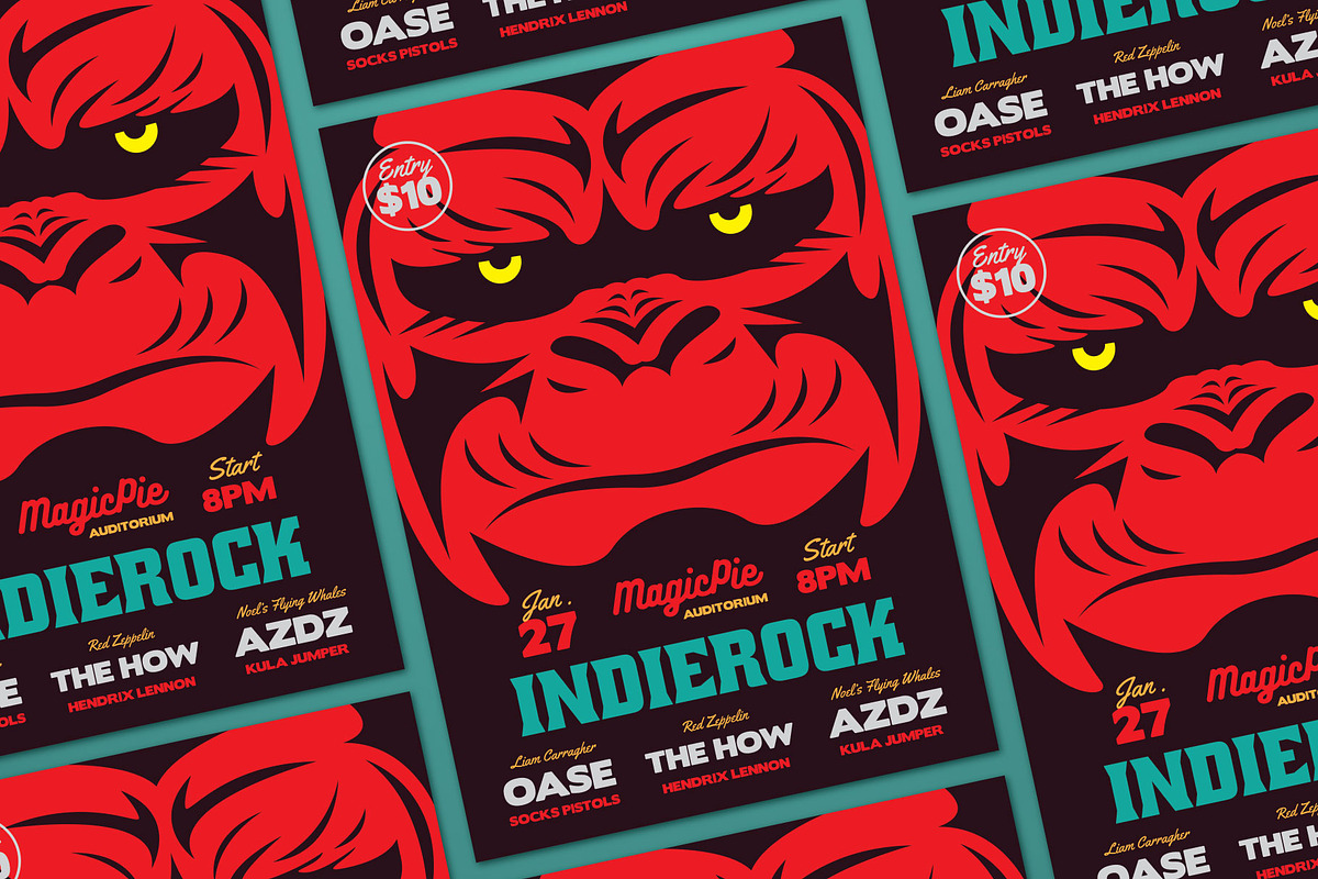 Gorilla Indie Rock Flyer, a Flyer Template by ashenterprise (Photo 3 of 3)