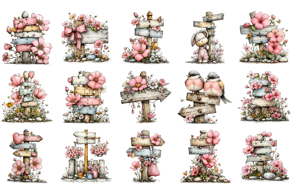 Whimsical Spring Signpost Clipart, an Illustration by OK Design (Photo 2 of 6)