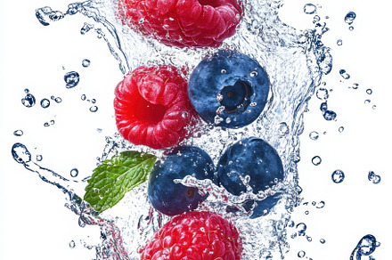 Fresh berries splashing in water, a Photo by Beautiful things