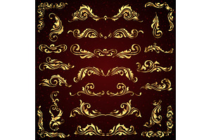 Vector set of calligraphic elements for design and page decoration in gold, a Decorative Illustration by the8monkey