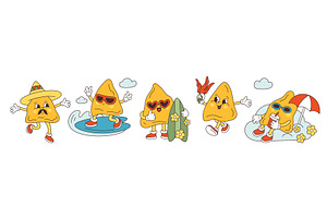 Cute nachos characters. Funny groovy, an Object Illustration by YummyBuum