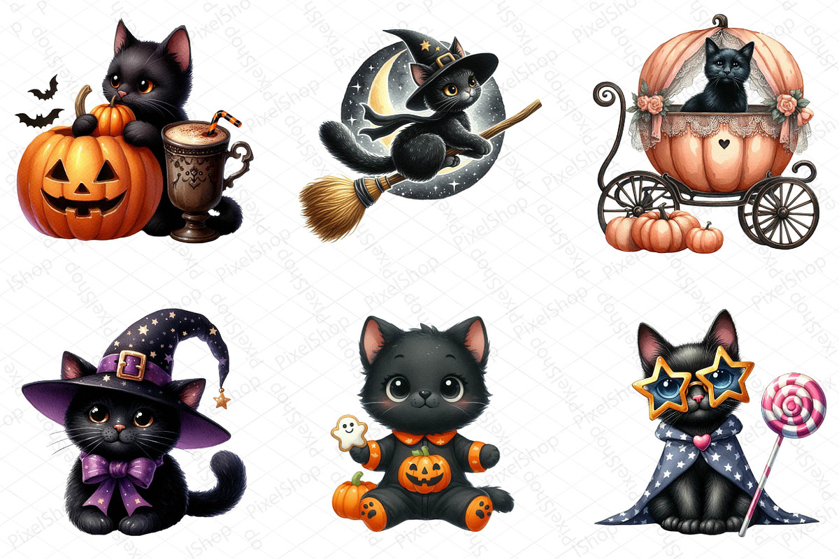Halloween Black Cat Clipart, an Illustration by DreamPrint404 (Photo 3 of 6)