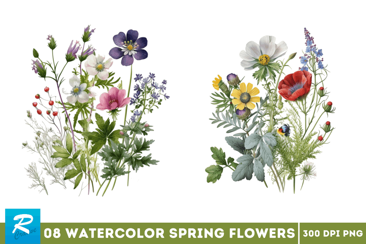 Watercolor Spring Flowers Background, an Object Graphic by Regulrcrative (Photo 2 of 7)