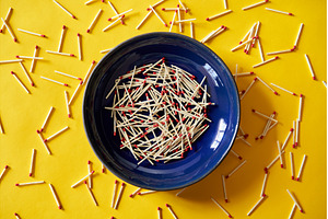 Matches in dark blue bowl over, an Abstract Photo by Gladkov photography