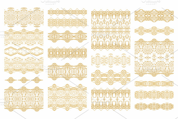 Set of seamless golden laced ribbons