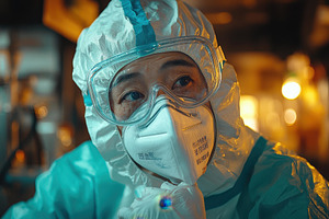 Health worker in protective gear con, a Photo by Tanuart