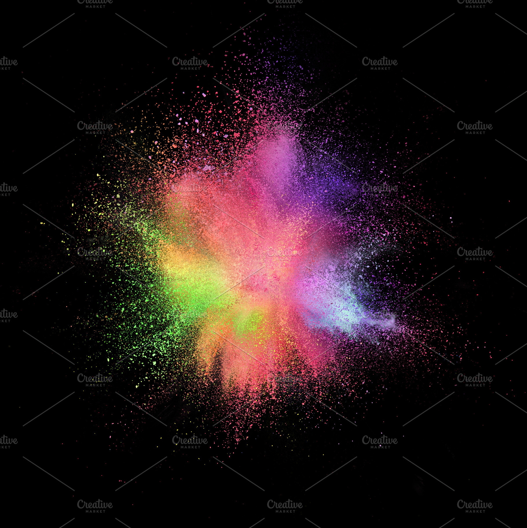 Explosion of colored, fluid and neoned powder on black studio background with c, an Abstract Photo by Volodymyr Melnyk