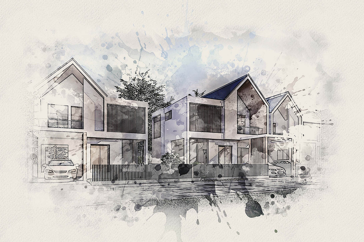 House Watercolor Painting, an Action Add-On by Photoshop Action (Photo 2 of 12)