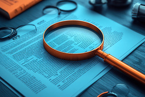 Magnifying glass on a detailed docum, a Photo by Tanuart