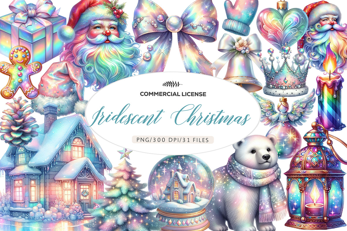 Iridescent Christmas Sublimation Cli, an Illustration by CreationArt (Photo 1 of 6)
