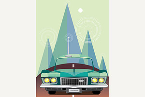 Retro car in mountains