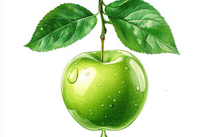 Water drop on Fresh green apple with, a Food & Drink Photo by Pixeness Studio