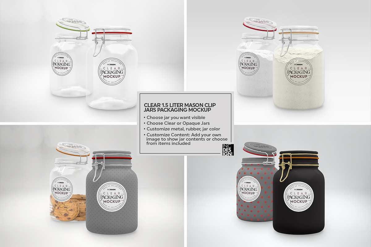 Clear Mason 1.5Liter Clip Jar Mockup, a Cups & Container Mockup by INCDesign (Photo 2 of 8)