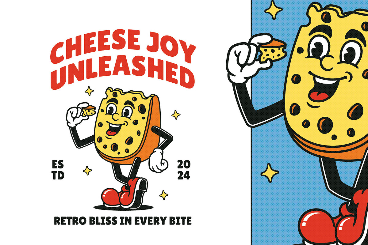 Retro Cheese Mascot Illustration, a Food Illustration by Decoconio Design (Photo 1 of 3)