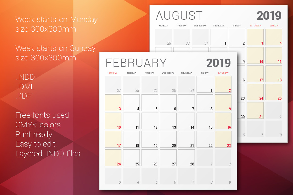 Monthly Planner 2019, a Stationery Template by AntartStock (Photo 4 of 4)