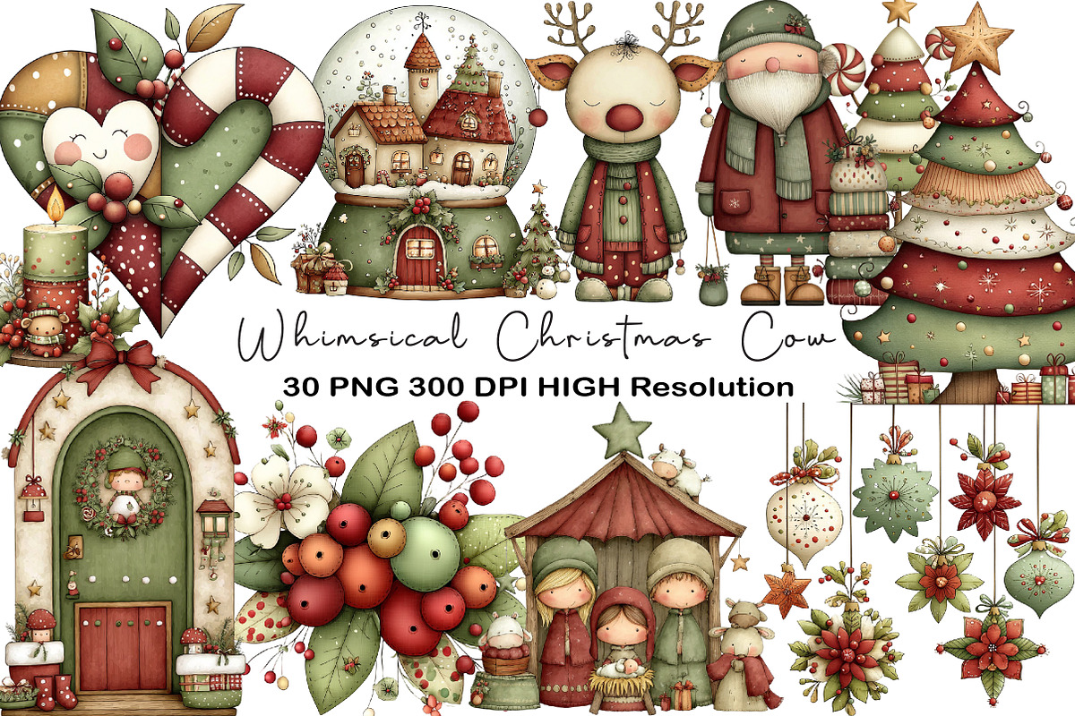 Whimsical Christmas Clipart, an Illustration by Black Bird Studio (Photo 1 of 6)