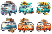 Hippie Car for Summer Watercolor PNG, an Illustration by Pixels.Craft (Thumbnail 4 of 8)
