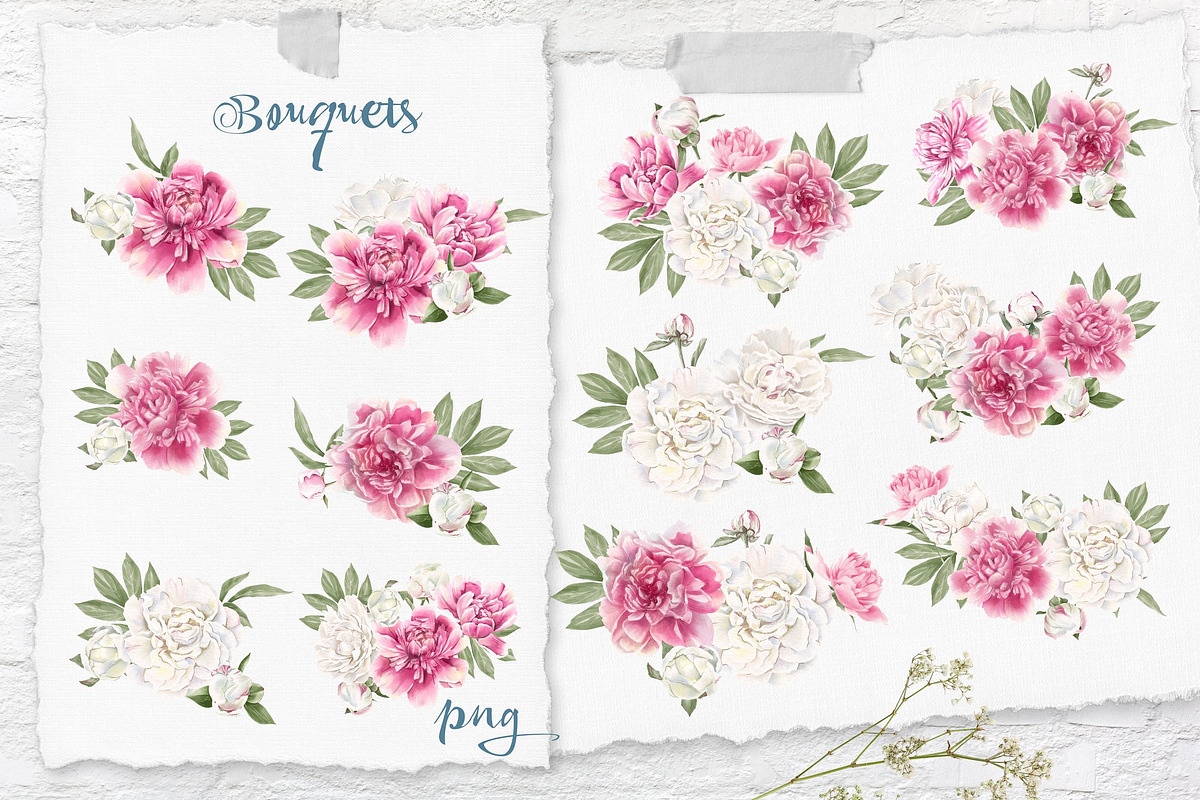 Watercolor flowers Peonies clipart, an Illustration by Yuliya Art (Photo 5 of 18)