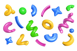 Party confetti 3d shapes. Glossy, an Object Illustration by winwin.art