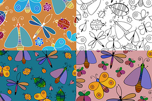 Cartoon Insects. Patterns Set.