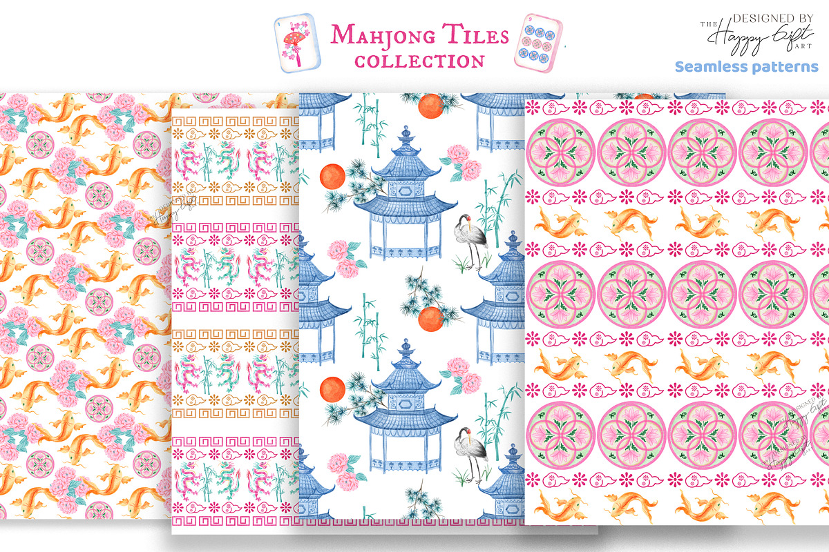 Chinoiserie Mahjong Illustrations, a Decorative Illustration by TheHappyGiftArt (Photo 7 of 11)