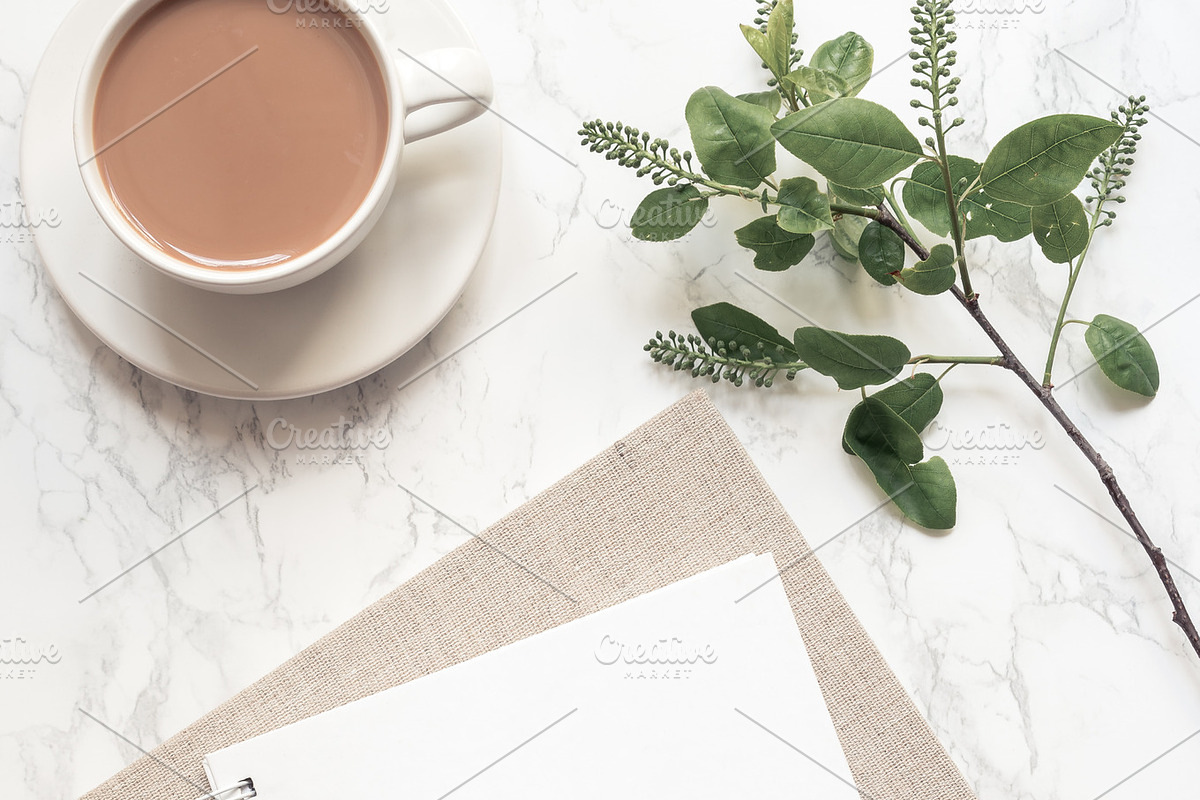 Notepad mockup with coffee.Flatlay, a Print Template by Una Matison (Photo 2 of 3)