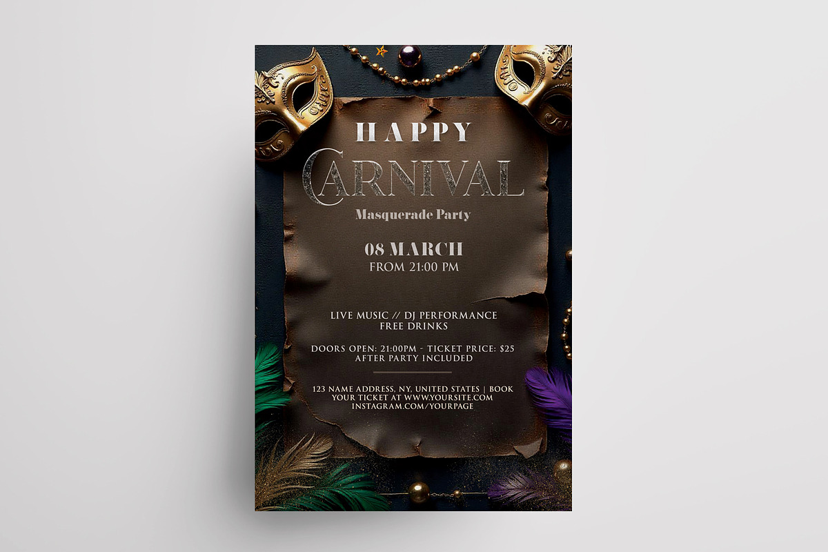 Mardi Gras Vintage Flyer (PSD), a Flyer Template by PixelsDesign (Photo 2 of 2)