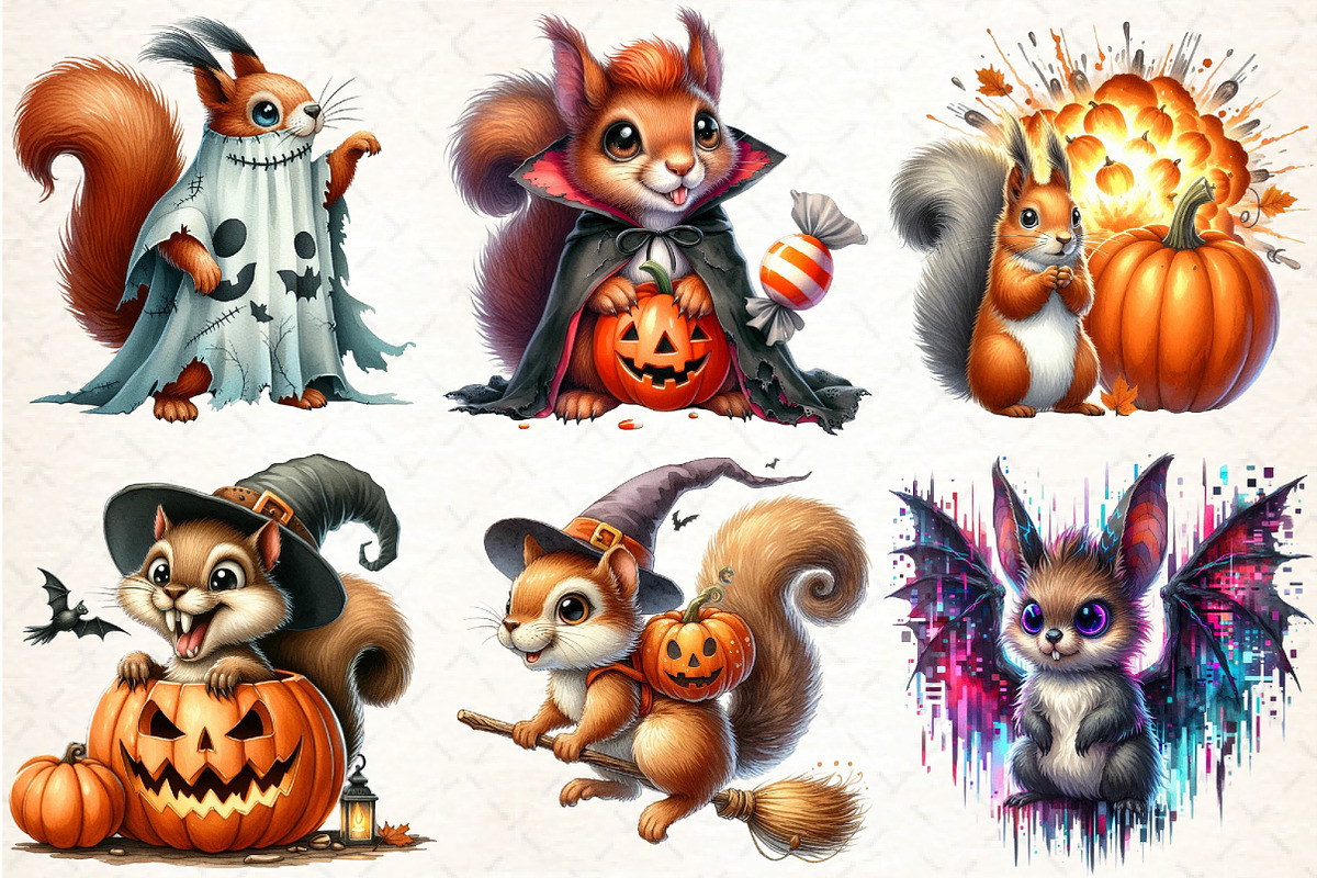 Funny Halloween Squirrel Clipart, an Illustration by DreamCafeArt (Photo 2 of 7)