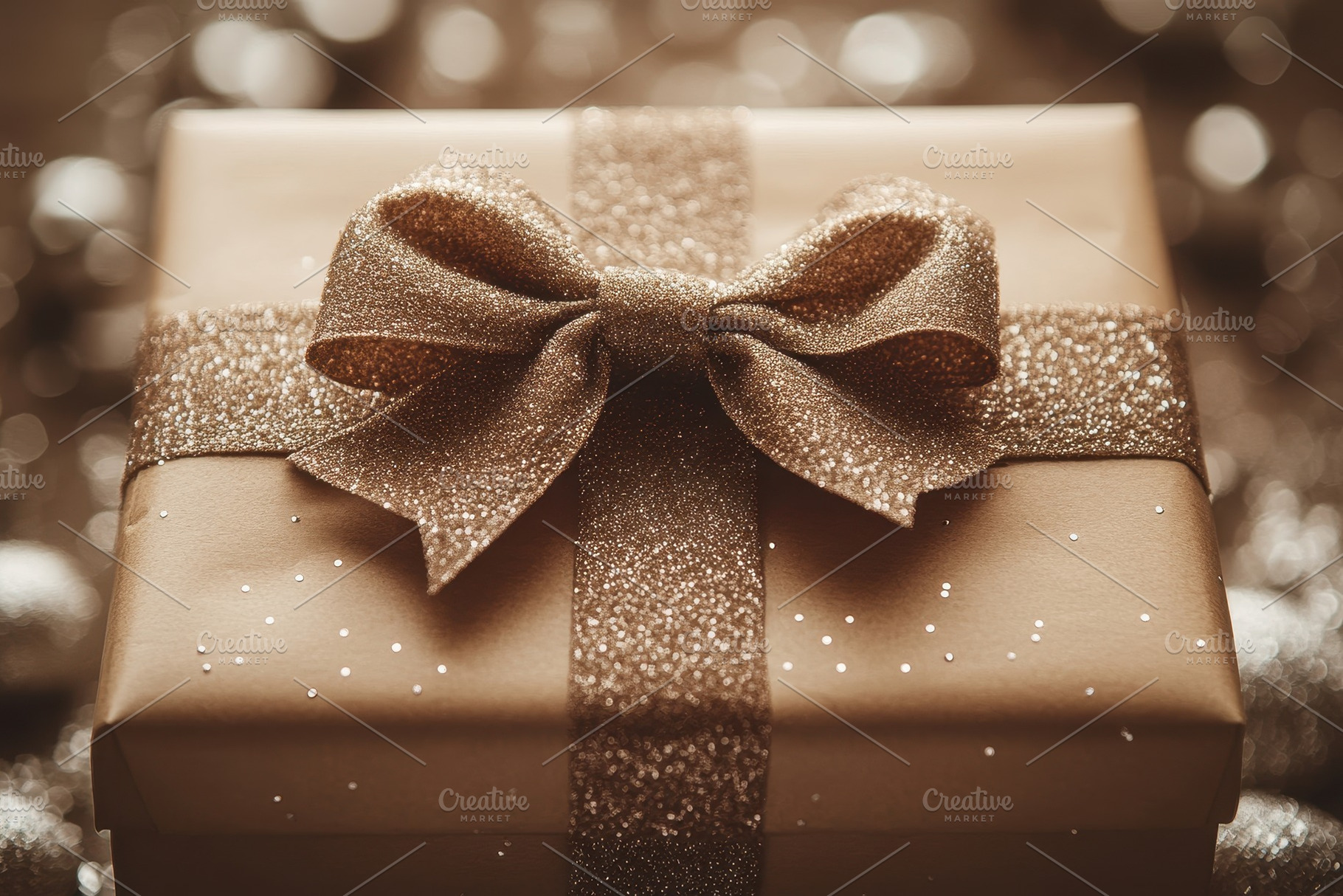 Beautifully wrapped gift box with gl, a Photo by Tanuart