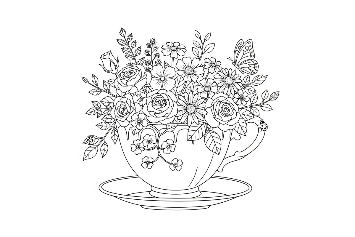Floral Teacup Line Art Bundle, an Illustration by Gfx_Store (Photo 28 of 51)