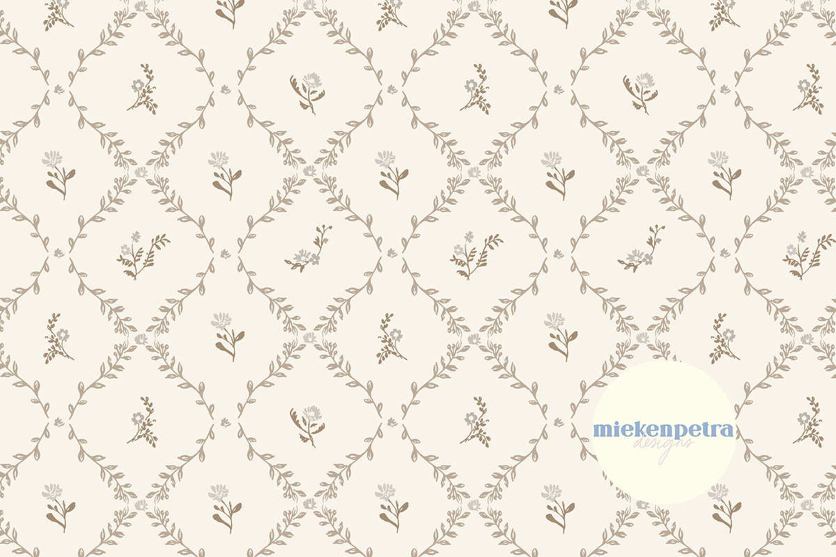 Sweet Pea Lattice Floral - Neutral, a Pattern Graphic by Mieken Petra Designs (Photo 1 of 2)