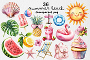 Watercolor Summer Beach Clipart PNG, an Illustration by Dream Creation (Thumbnail 1 of 5)