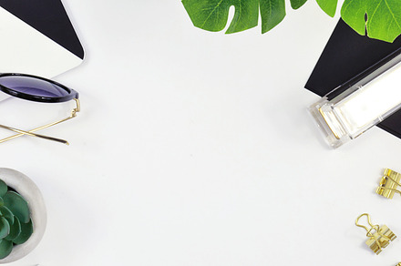 Black white green gold desk flat lay stock photo containing styled stock, a Business Photo by Pixistock