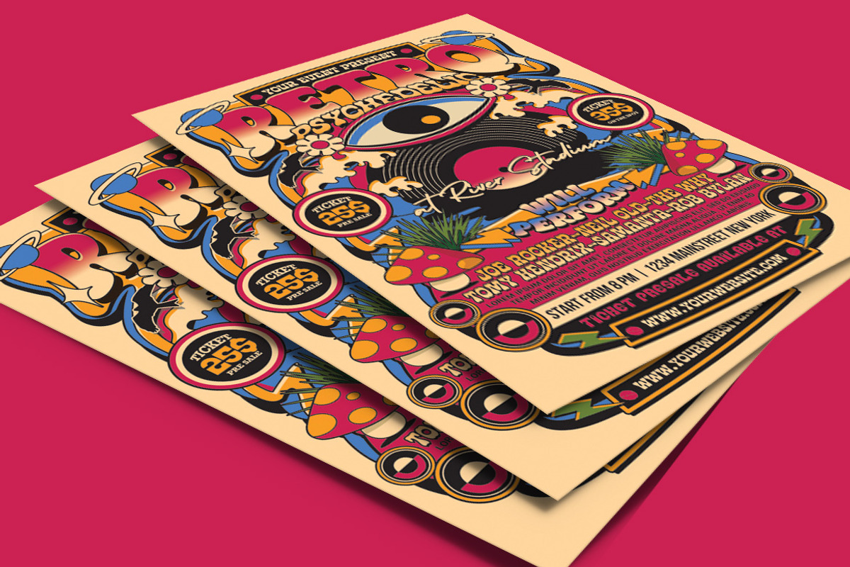 Retro Psychedelic Music Flyer, a Flyer Template by Muhamad Iqbal hidayat (Photo 4 of 4)