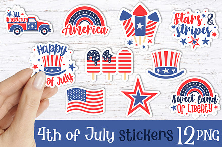 USA 4th of July Stickers set PNG