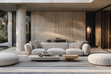 Luxurious Outdoor Living Space with Garden Backdrop, an Abstract Photo by Natalia Klenova's Shop