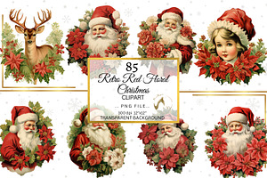 Retro Red Floral Christmas Bundle