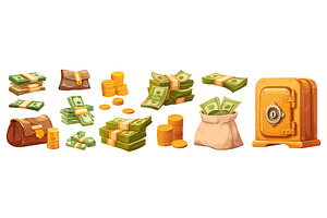 Money cartoon set. Coins green bills, a Finance Illustration by Stock-Smart-Start