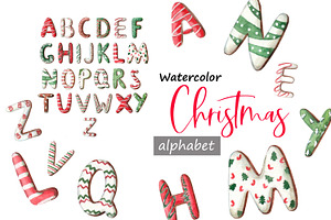 Watercolor Christmas donut alphabet
