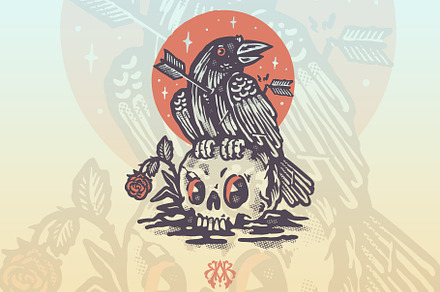 The raven skull and rose