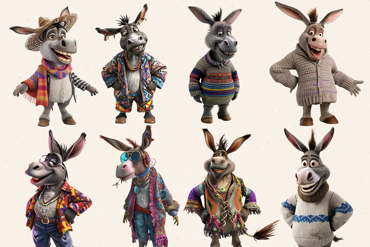 FUNNY STYLISH DONKEY CLIPART PACK, an Animal Illustration by Daring Digies (Photo 2 of 6)