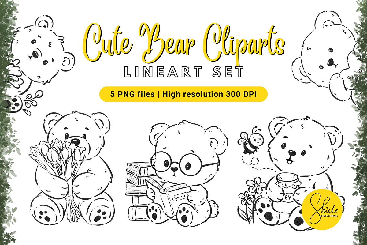 Cute Bear Cliparts - Lineart Set, an Object Graphic by shielscreations (Photo 1 of 3)